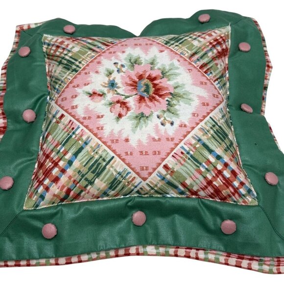 Cottage Floral Small Accent Pillow 13.5" Pink Green Shabby Chic - Picture 6 of 10